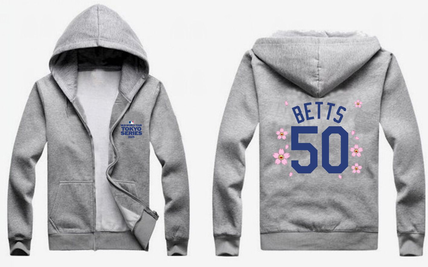 Men Los Angeles Dodgers #50 Betts Grey Zipper hoodie 2025 MLB Jersey style 1->los angeles dodgers->MLB Jersey